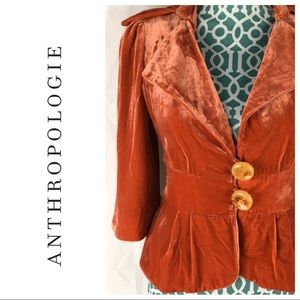 NWT Anthropologie | velvet cropped blazer jacket